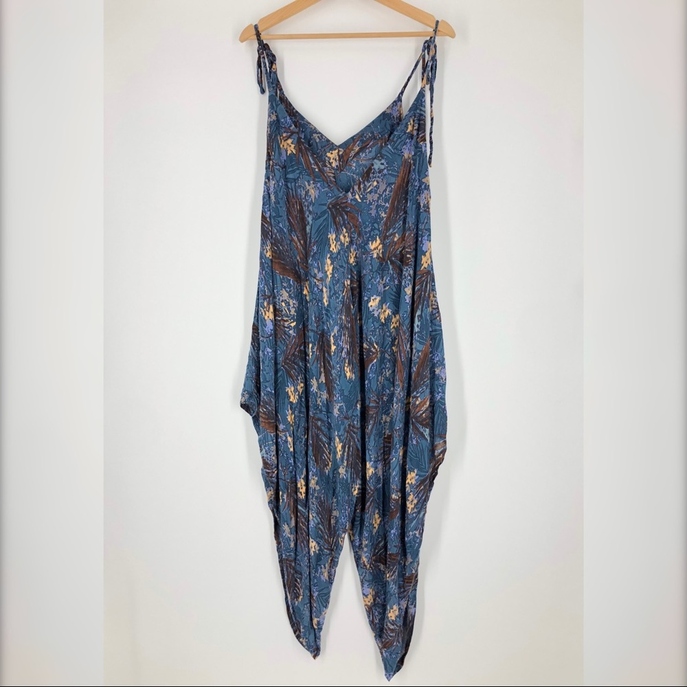Free People El Porto Blue Boho Jumpsuit Wide Leg - Picture 4 of 8